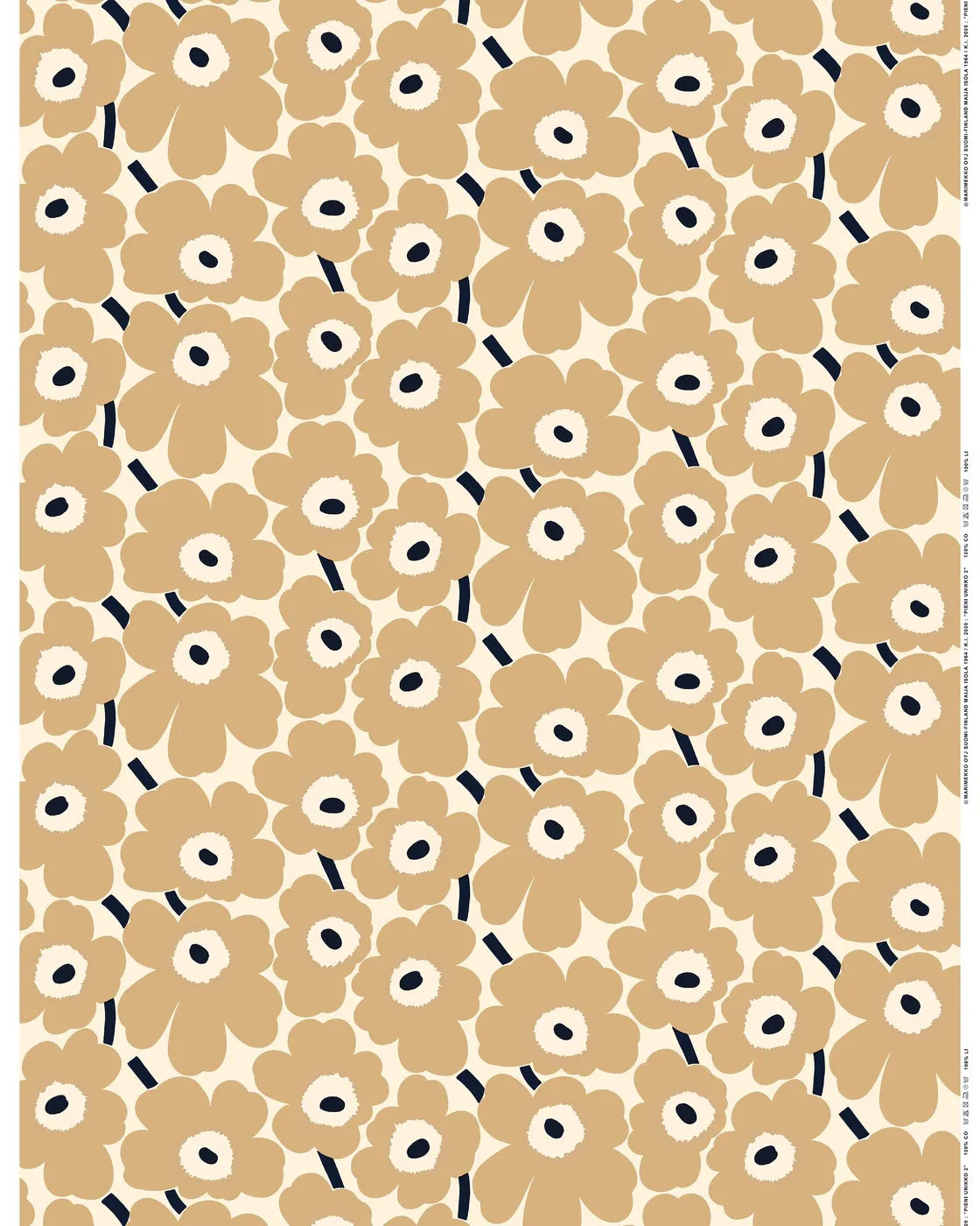 Marimekko Pieni Unikko Cotton Fabric - Tan/White/Black (Per 1/2 Metre)